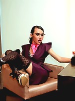 Hot ladyboy office worker strips and wanks