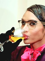 Hot ladyboy office worker strips and wanks