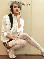 Infamous hung ladyboy wanks in party dress