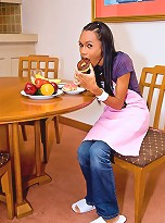 Frisky ladyboy tasting donuts before a strip-show