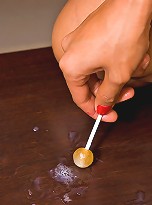 Delicious tranny in schoolgirl uniform stroking her juicy cock