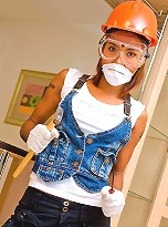 Clad like a builder shemale teasing with her thong