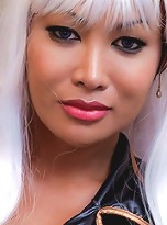 May plays with her huge hard on in fishnet tights