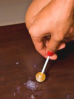 Delicious tranny in schoolgirl uniform stroking her juicy cock