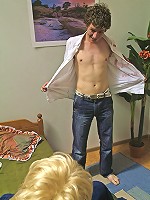 Horny hunk assfucking a crossdressed blonde in nylons